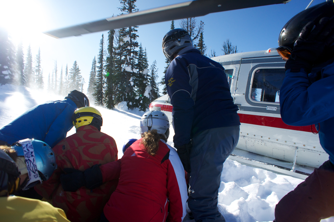 Under the rotors, waiting for the heli to depart