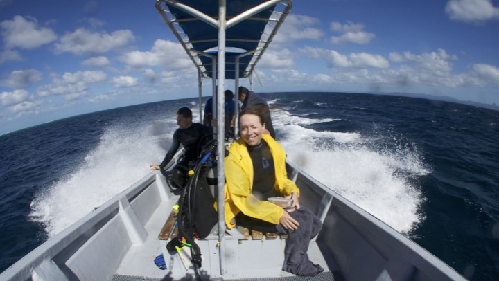 Lynn on a boat ride home